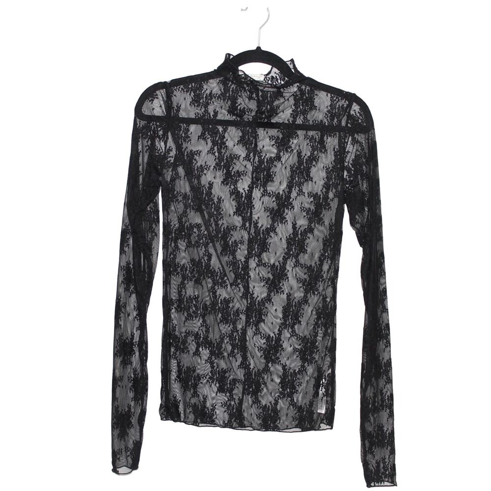 Free People Long Sleeve Black Lace Layering Top Size Large